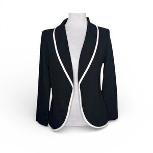 SHEIN Black White Piped Open Front Blazer Jacket Women’s S